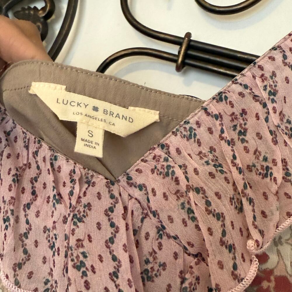 .nwt Lucky Brand Print Mix Ruffle Midi Dress Floral Fairy Coastal Cowgirl Small - Picture 5 of 8